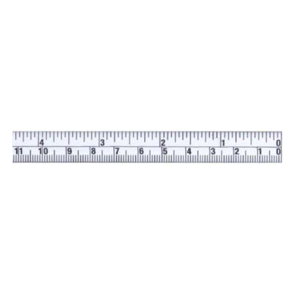 Skalenbandmaß Nullpunkt in der Mitte mm und inches, Breite 13 mm weißlackiert